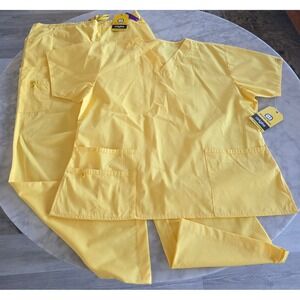 WonderWink Origins Yellow Scrub Set V-Neck Top XL Tall Cargo Pants XLT